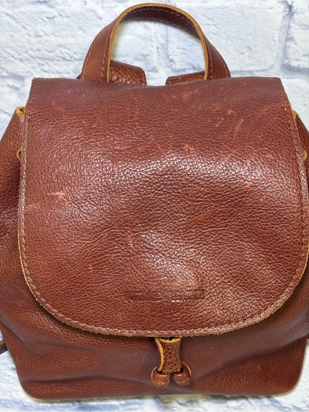 Portland Leather Goods Bucket Backpack Brown Full Grain Leather Drawstring Bag